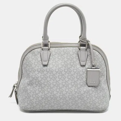 Dkny Grey Signature Coated Canvas And Leather Dome Satchel