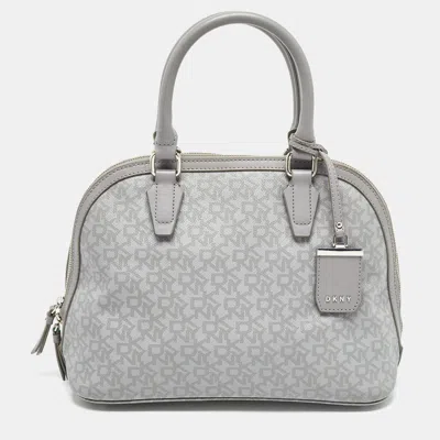 Dkny Grey Signature Coated Canvas And Leather Dome Satchel In Gray