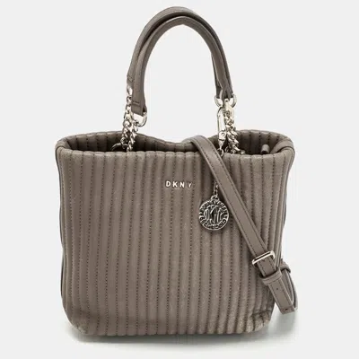 Dkny Grey Stripe Leather Gansevoort Tote In Gray