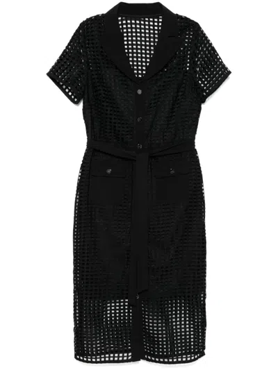 Dkny Grid-pattern Midi Dress In Black