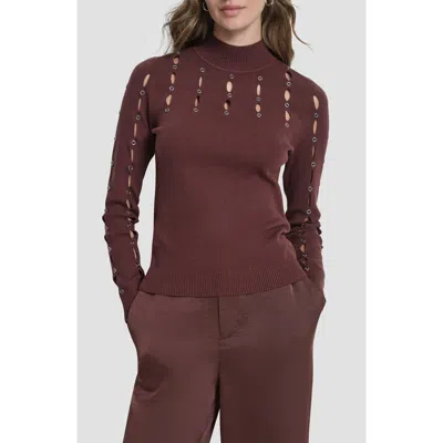 Dkny Grommet Cutout Detail Mock Neck Sweater In Brown