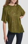 Dkny Women's Short Sleeve Grommet Detail Cutout Top In Green