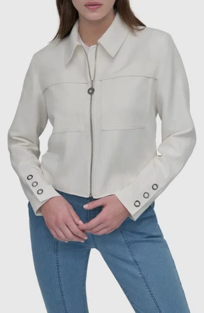 Dkny Grommet Sleeve Trucker Jacket In Ivory