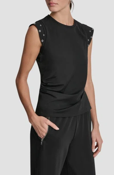 Dkny Grommet Trim Ponte Knit Top In Black