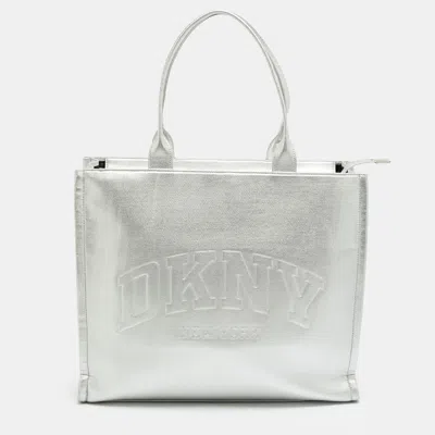 Pre-owned Dkny Hadlee Large Silver Coated Canvas Tote