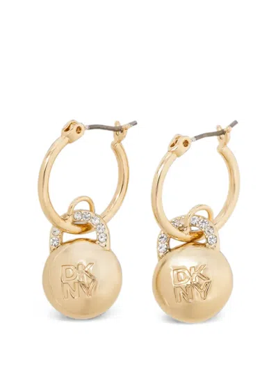 Dkny Hailey Crystal-embellished Logo-engraved Earrings In Gold