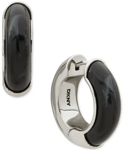 Dkny Half Resin Jet Hoop Earrings In Black
