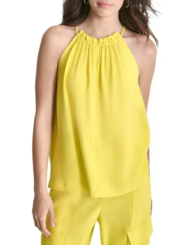Dkny Halter Crinkle Blouse In Yellow