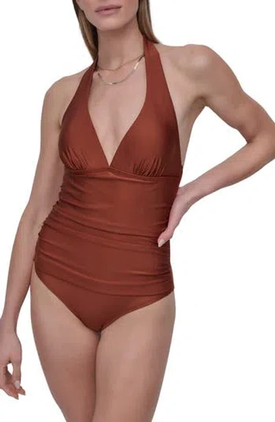 Dkny Halter One-piece Swimsuit In Brown