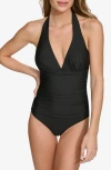 Dkny Halter One-piece Swimsuit In Black