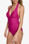 Dkny Women's Tie-back Halter-style One-piece Swimsuit In Boysenberry