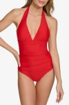 Dkny Women's Halter One Piece Swimsuit In Real Red