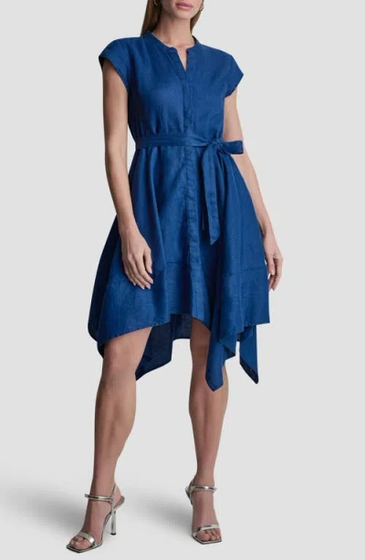 Dkny Handkerchief Hem Linen Shirtdress In Blue