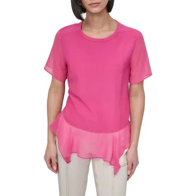 Dkny Handkerchief Hem Mixed Media Top In Pink