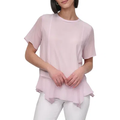 Dkny Handkerchief Hem Mixed Media Top In Pink
