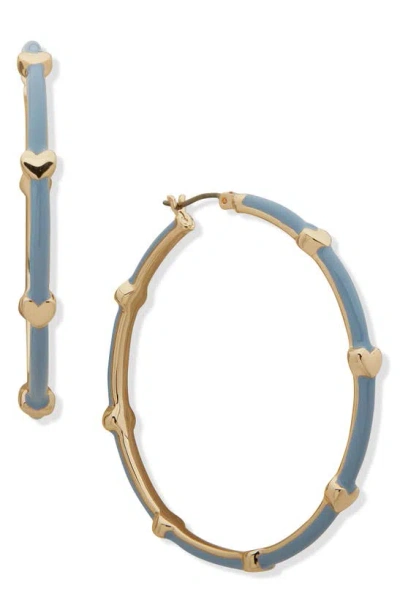 Dkny Heart Enamel Hoop Earrings In Gold/ Blue
