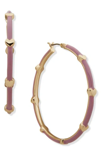 Dkny Heart Enamel Hoop Earrings In Gold/ Pink