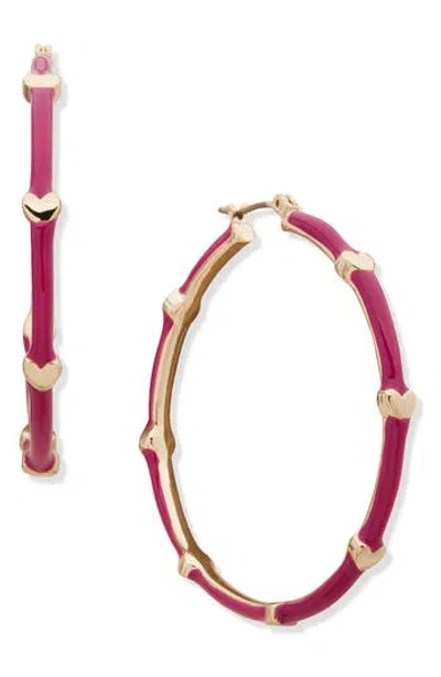 Dkny Heart Enamel Hoop Earrings In Gold/pink