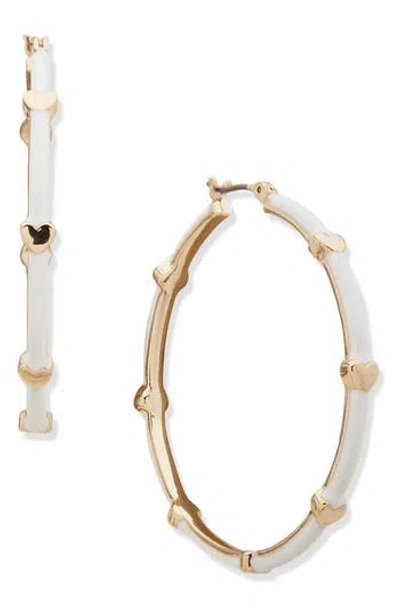 Dkny Heart Enamel Hoop Earrings In Gold/white