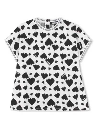 Dkny Kids' Heart-print T-shirt In White
