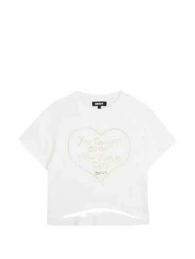 Dkny Kids' Heart-print Short-sleeve T-shirt In White