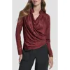 Dkny Heather Foil Drape Top In Burgundy
