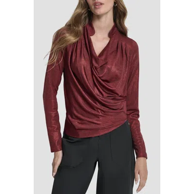 Dkny Heather Foil Drape Top In Burgundy