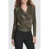 Dkny Heather Foil Drape Top In Green