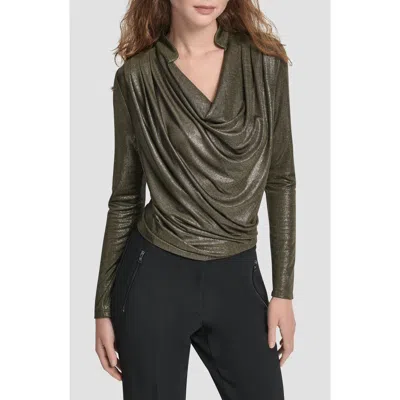 Dkny Heather Foil Drape Top In Green