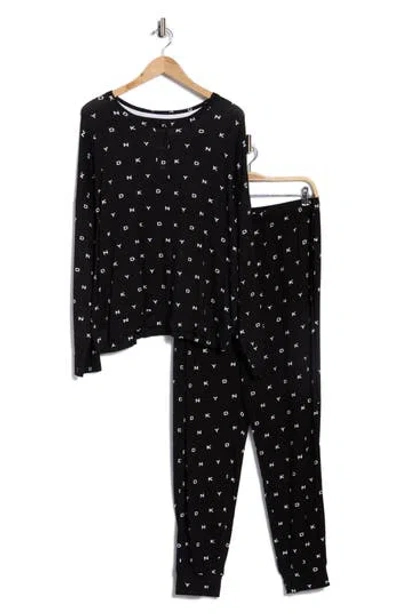 Dkny Henley Jogger Pajamas In Black