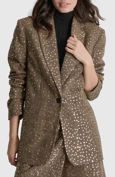Dkny Herringbone Sequin Wool Blend Blazer In Green