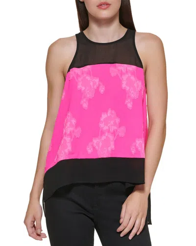 Dkny High Neck Floral Top In Pink