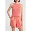 Dkny High Neck Rib Tank Top In Coral Crush