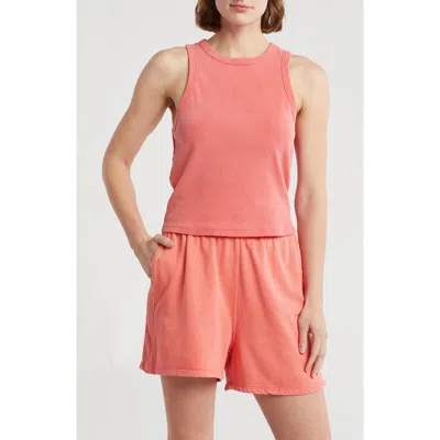 Dkny High Neck Rib Tank Top In Coral Crush