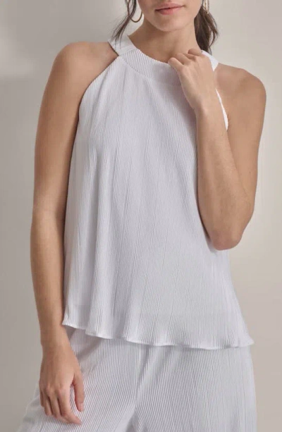 Dkny Women's High-neck Sleeveless Plisse Top In White