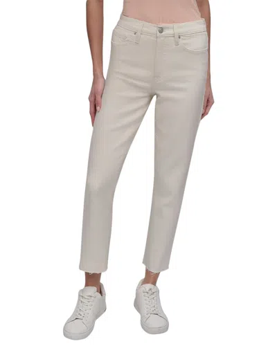 Dkny High-rise Ecru Classic Straight Jean In Neutral