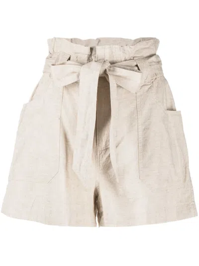 Dkny High-waisted Drawstring Shorts In Neutrals