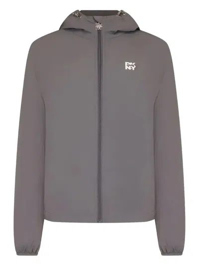 Dkny Hooded Zip-up Jacket In Gray