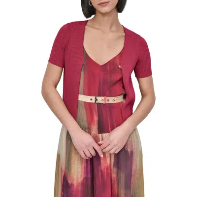 Dkny Hook & Eye Short Sleeve Rib Cardigan