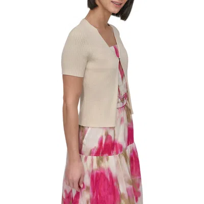 Dkny Hook & Eye Short Sleeve Rib Cardigan