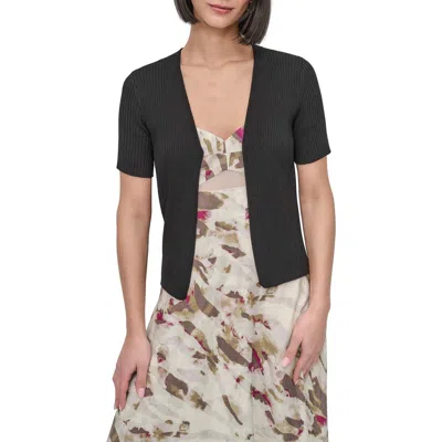 Dkny Hook & Eye Short Sleeve Rib Cardigan