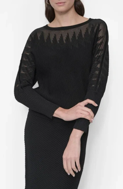 Dkny Illusion Rib Boatneck Sweater In Black