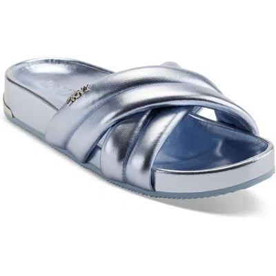 Dkny Indra Womens Criss-cross Faux Leather Slide Sandals In Celeste Blue
