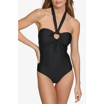 Dkny Island Ring Bandeau One-piece Swimsuit In Black