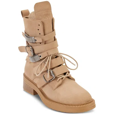 Dkny Ita Womens Suede Strappy Combat & Lace-up Boots In Gray