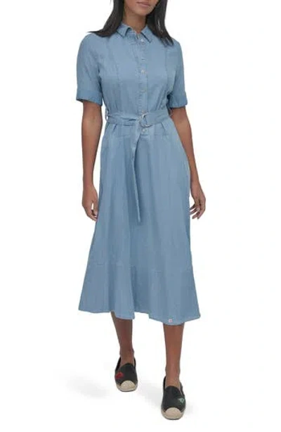 Dkny Jeans Belted Drop Waist Denim Midi Dress In Multi