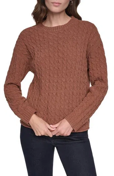 Dkny Jeans Cable Knit Crewneck Sweater In Brown