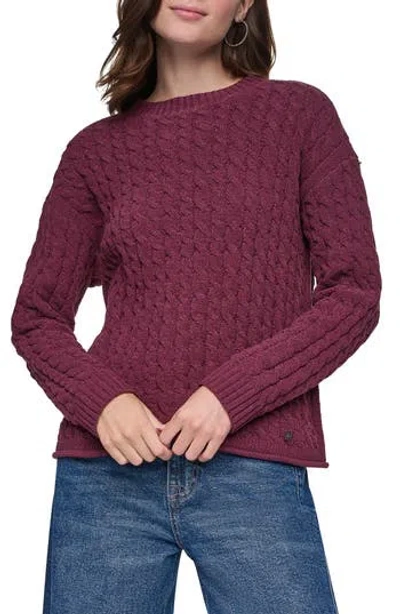 Dkny Jeans Cable Knit Crewneck Sweater In Burgundy