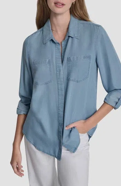 Dkny Jeans Chambray Button Front Top In Blue