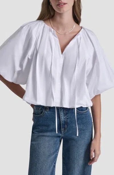 Dkny Jeans Cotton Half Sleeve Bubble Top In White